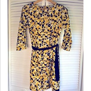 H&M cloth belted blue and yellow floral dress WITH POCKETS.